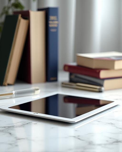 Concept image of strategy and growth featuring books and a professional workspace